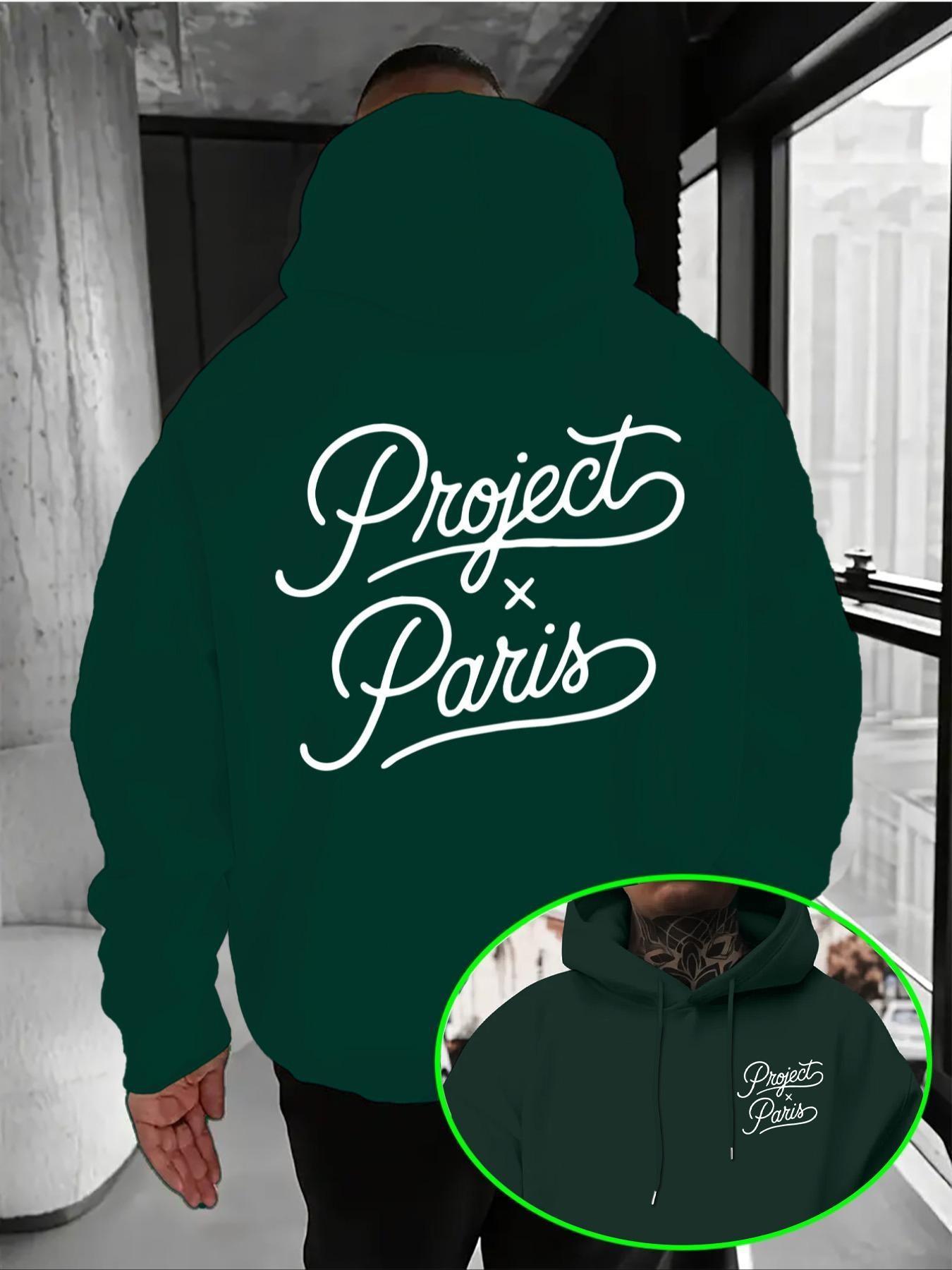 Men's French Trend Hoodie, Project X Paris Artistic Letter Print, Soft Fabric, Casual Fall & Winter Wear, Street Style