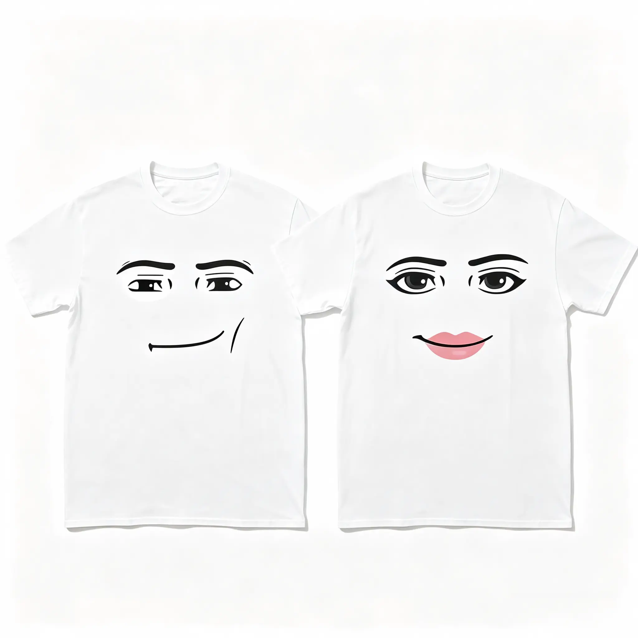 Meme Face Couple Matching T‑Shirts Set, Funny Roblox Inspired Face Graphic Tees for Him Her, Crew Neck Short Sleeve Casual Cotton Tops, Humorous Couple Outfit, Valentine Gift for Partners, Machine Washable