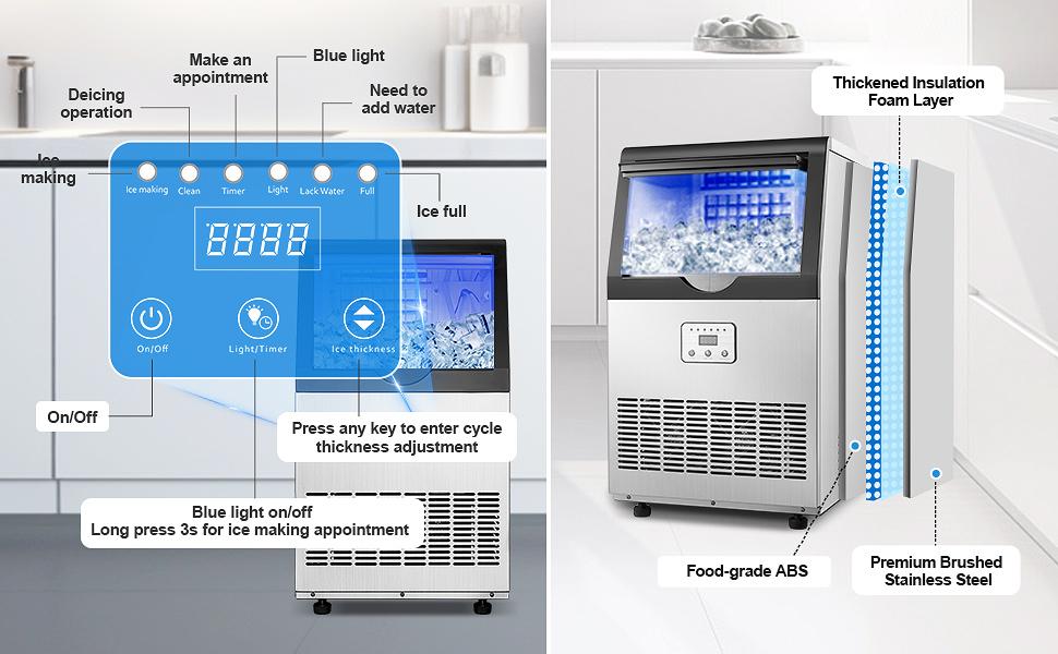 Self Cleaning Ice Maker 100lbs Daily |   Commercial & Home Use |   Fast Ice Production |   LED Display |   Freestanding or Under Counter Ice Machine Ideal for Restaurants Offices Parties Steel Stainless CIM-320F