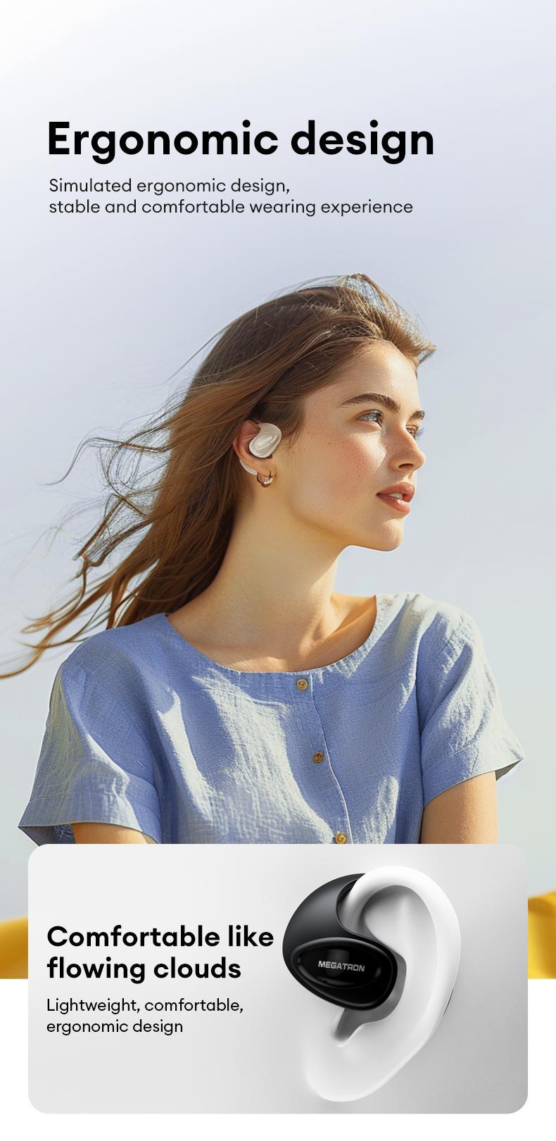 T02  earbuds wireless headphones bluetooth earbuds audifonos bluetooth Wireless Bluetooth Earphones,Spatial Surround Sound Headset Light-Weigh Ergonomic Design Open Ear Headphones, Long Battery Life, Compatible with Various System