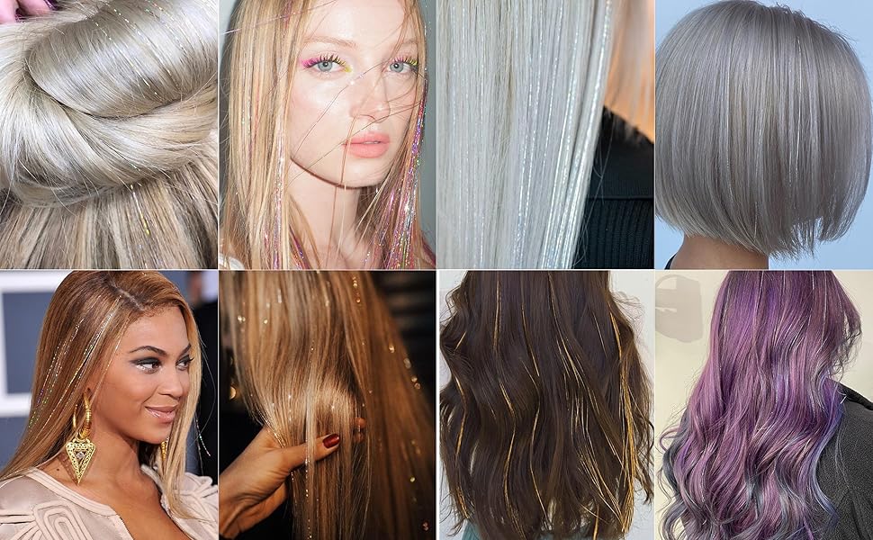 Clip in Hair Tinsel, Pack of 6 Pcs 24 Inch,Glitter Tinsel Hair Extensions 24 Inches, Festival Tinsel Fairy Hair Extension Party Dazzle Hair Accessories Strands Kit for Women Girls Kids