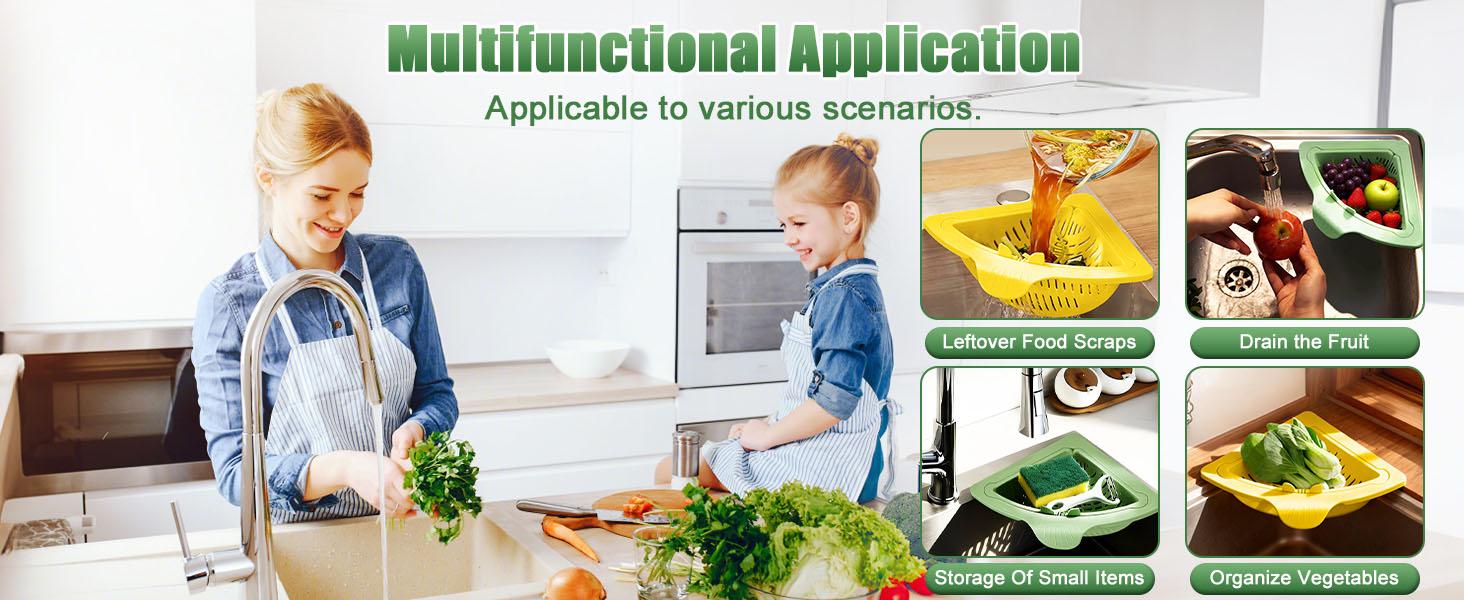 2Pcs Magnetic Triangular Sink Drain Basket, Punch-Free Corner Drain Strainer with Twist-Open Bottom, Space-Saving Kitchen Sink Organizer