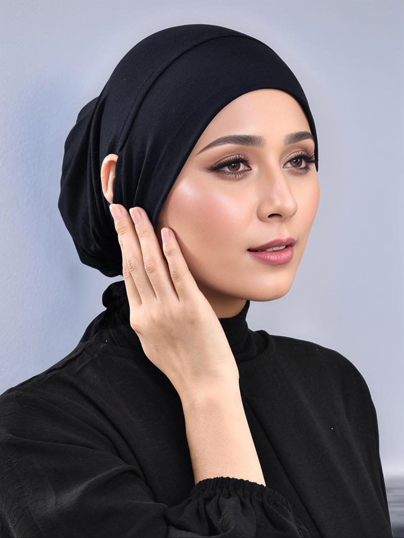 Women's Solid Color Turban Hijab with Ear Hole, Breathable Comfortable Hijab for Daily Wear, Fashion Accessories for Women & Girls
