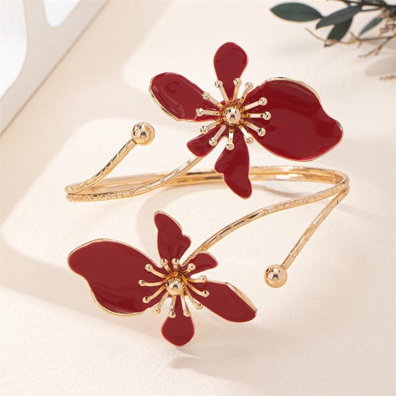 Elegant Floral Open Cuff Armlet, Iron Material, Perfect for Parties, Weddings, Summer Events, Ideal Gift for Friends & Family, Aesthetic Jewelry