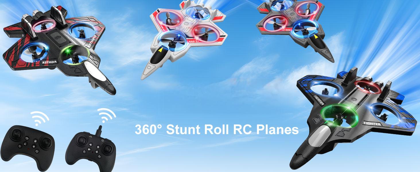 Foam Remote Control Airplanes, RC Planes with Light, RC Airplane Fighter Jet, 360 °   Stunt Roll RC Planes, Stunt Roll, Drones for Men, Remote Control Plane (Red)