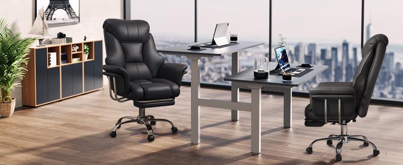 【Black Friday】Big and Tall Office Chair 550 lbs Extra Wide Leather Executive Chair with Retractable Footrest, Heavy-Duty Ergonomic Chair, Adjustable Height Computer Gaming Chairs