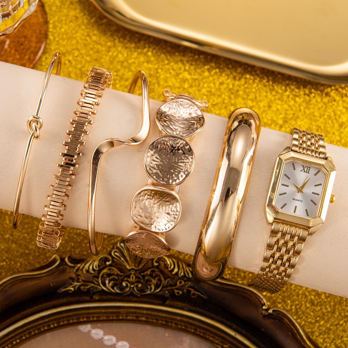 6pcs- retro luxury six-piece set directly seals the gods! Small square stainless steel watch +5 design bracelets, Roman dial retro expensive, twisted, hammered, snake bone chain multi-style.