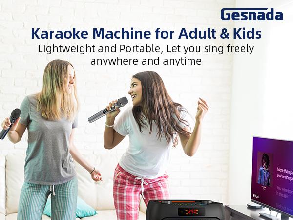 Karaoke Machine for Adults, Portable Bluetooth Speaker with 2 Wireless Microphones, Portable PA System with Disco Lights for Big Party, Outdoor, Ideal Gifts for Family, Music Lover