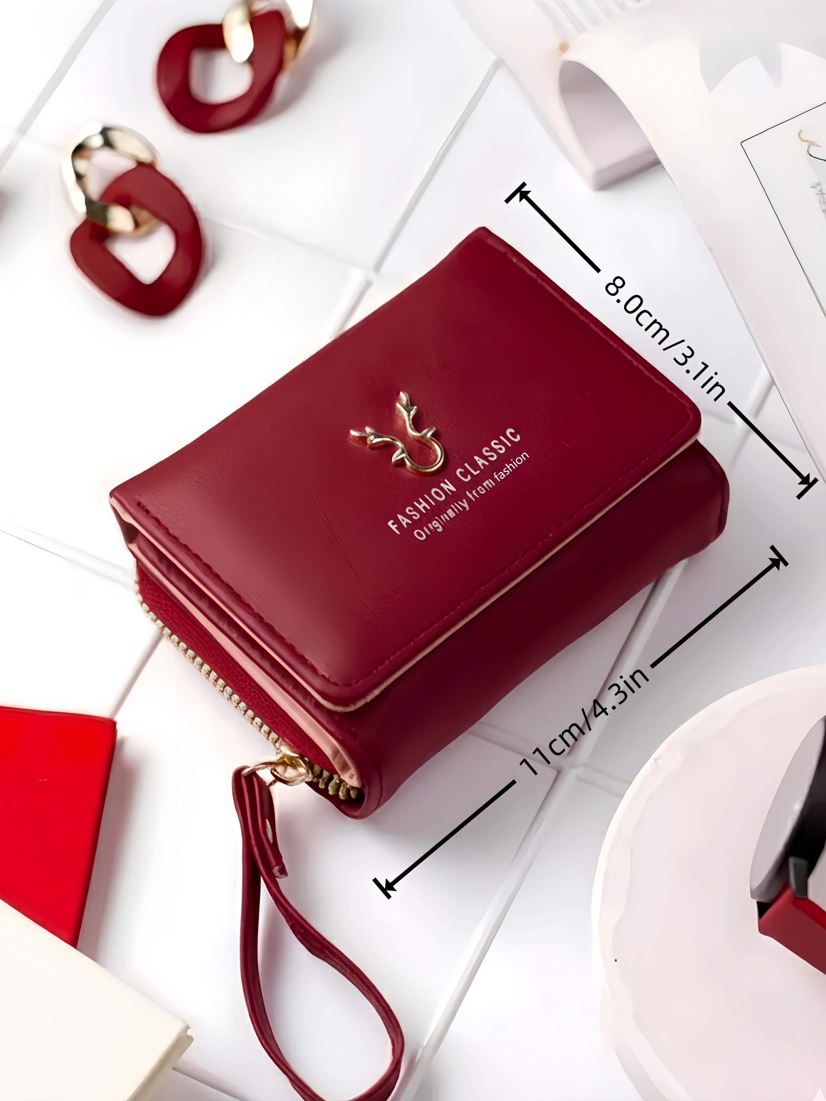 Women's Short Antler Wallet, Mini Zipper Coin Purse, Trifold Buckle Card Holder, Valentine's Day Gift, Birthday Present