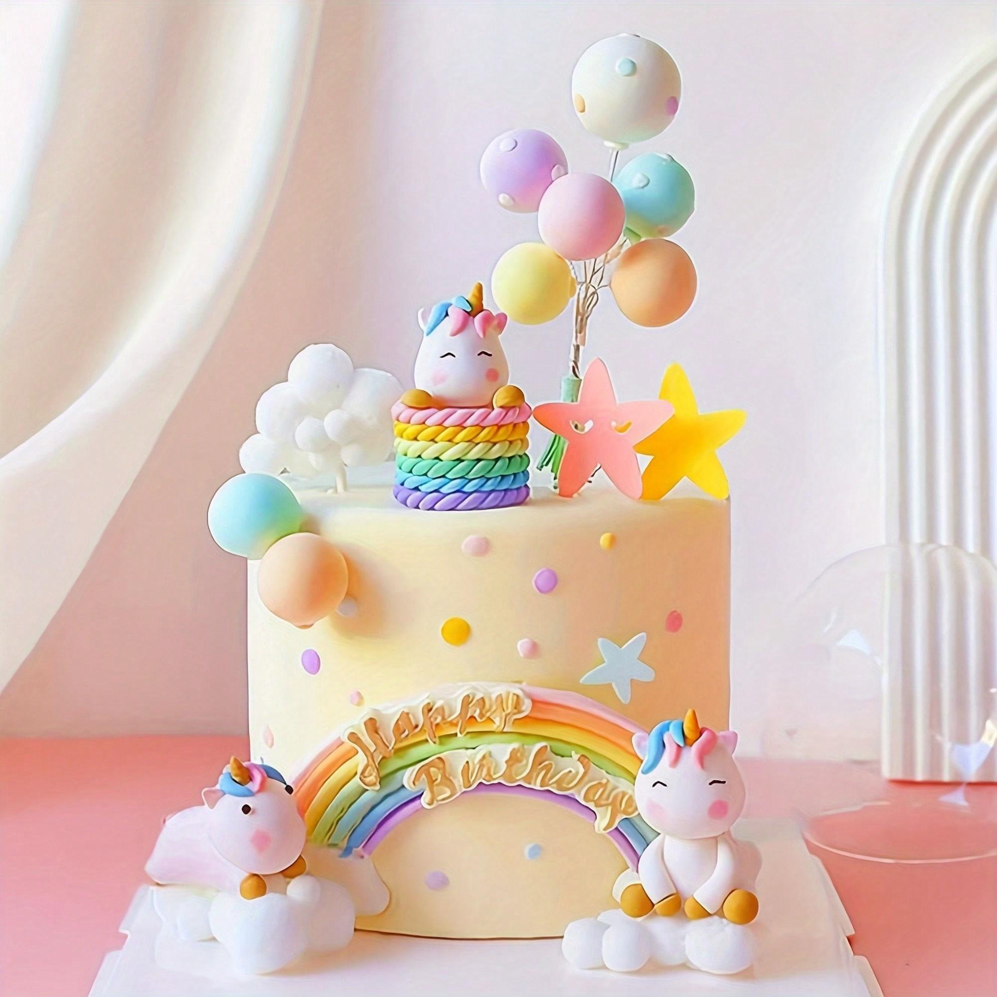 7 Piece Unicorn Cake Decorations, Girl Birthday Party Supplies, Perfect for Baby Shower, Halloween, Christmas, New Year, Valentine's Day
