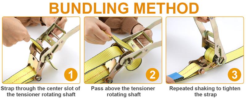 4 Pack 2 in x 27 FT Flat Hook Ratchet Straps ，11,000 lbs Break Strength，Heavy Duty Tie Down Straps for Trucks ,Orange/Yellow