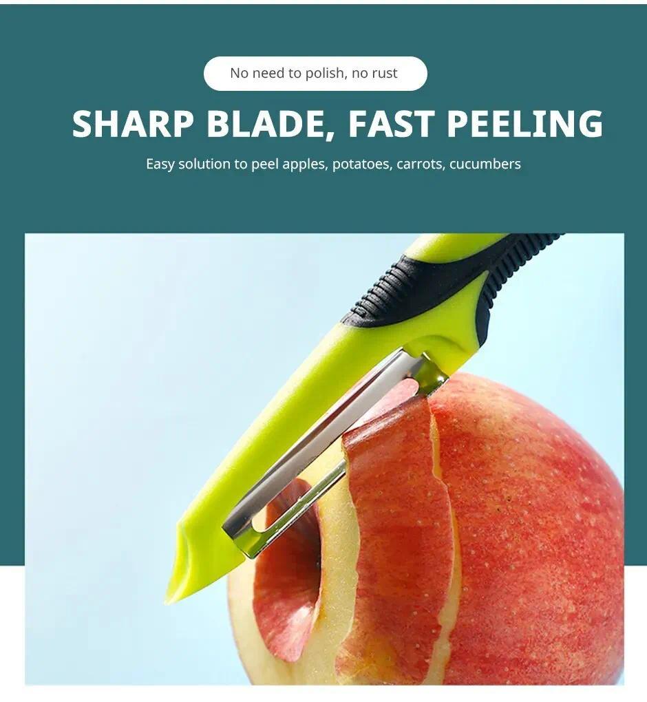 Sharp Durable Stainless Steel Peeler, Multifunctional Manual Fruit Vegetable Cutter, Ergonomic Handle Kitchen Gadget for Potato Apple Carrot Quick Peeling
