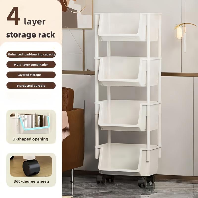 Multifunctional Multi-Layer Plastic Storage Cart with Wheels, Layered Shelf Organizer Bathroom Storage Rack for Bedroom Kitchen Bathroom Living Room