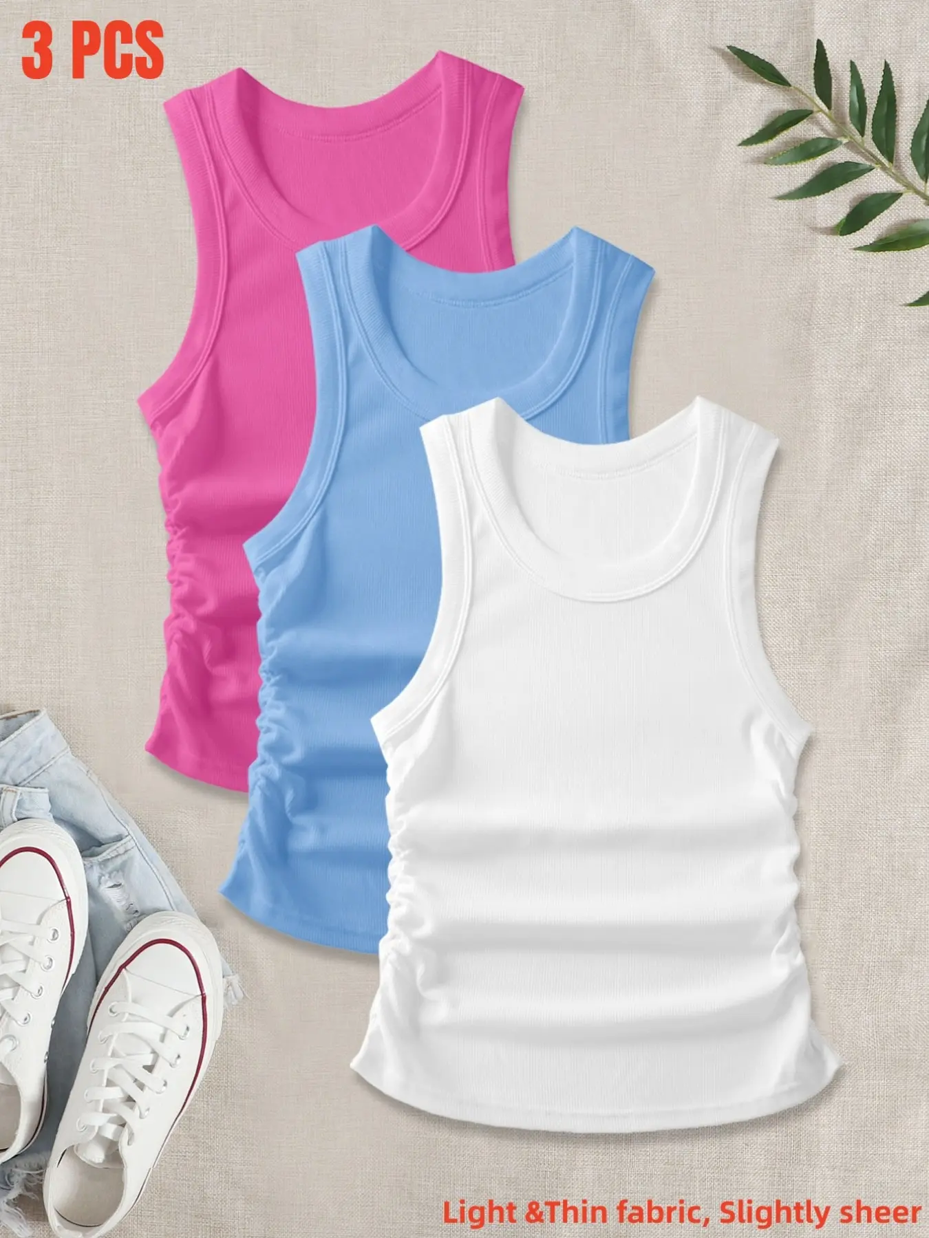 Women's Casual Everyday Breathable Sleeveless Basic Tank Vest Tops Set, Comfortable Elastic Side Straps, Fitted All Season Underwear, Pack of 3