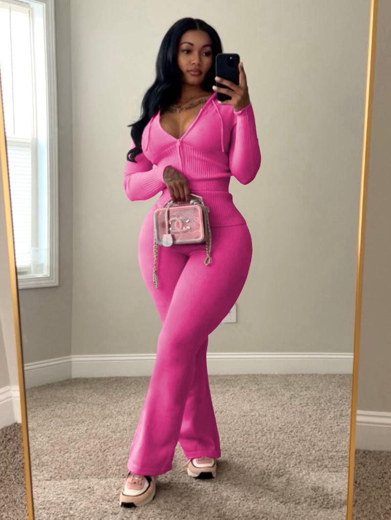 USBoutique Chic 2pcs Sweatsuit for Women-Yellow Zip-Up Hoodie with Pockets & Flare Yoga Pants, Trendy Lounge Set, Casual Fall/Winter Outfit, Athleisure Wear Clothes TopWomenswear