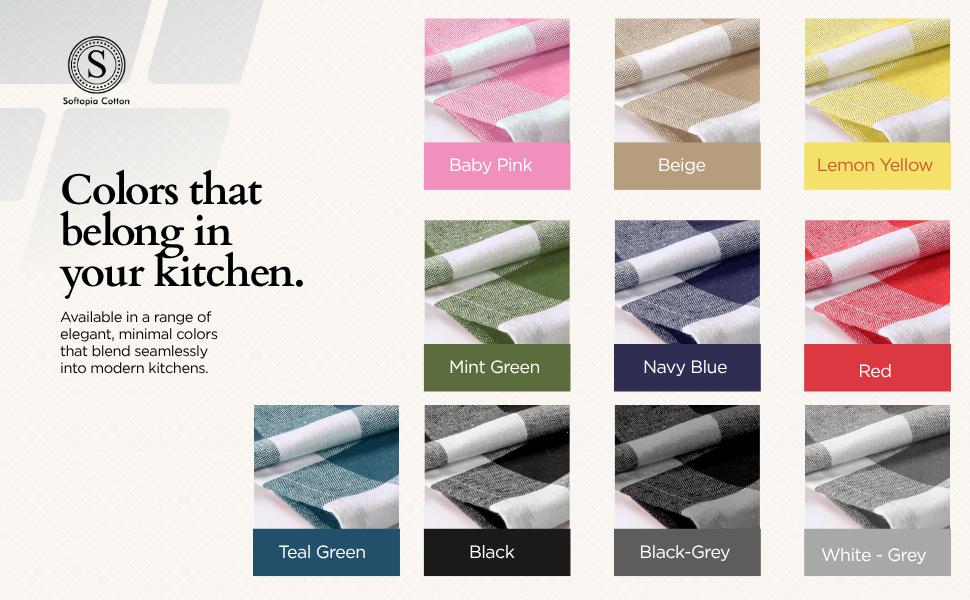 Gray Checked Dish Towels 12 Pack, 100% Cotton, 16x26 Inches, Absorbent, Quick Drying, Soft, Lint-Free, Tea & Bar Towels with Loop, Grey and White