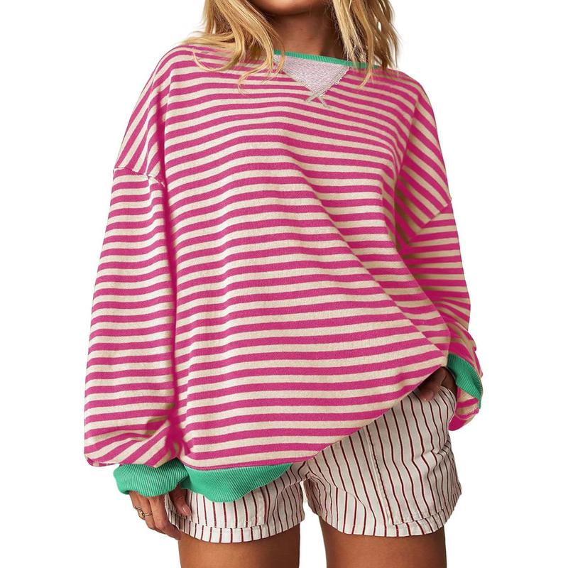 【Plus Size】Imily Bela Womens  Striped Oversized Sweatshirt Color Block Crew Neck Long Sleeve Shirt Casual Loose Pullover Top Y2K Clothes