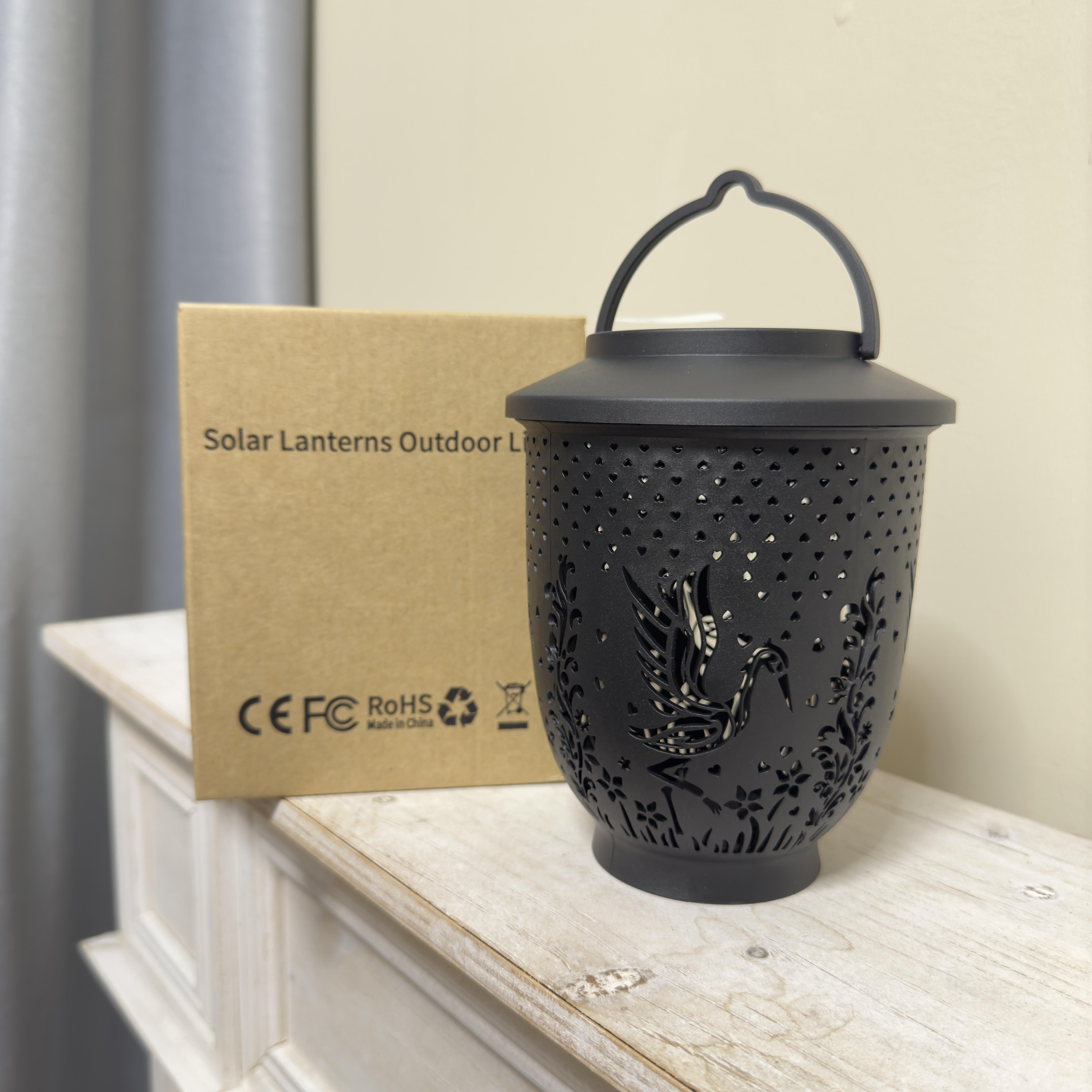 Solar Powered Projection Lantern, Peacock Butterfly Crane Bird Pattern, Ip65 Waterproof Outdoor Garden Decor Light, Auto on off LED Lamp