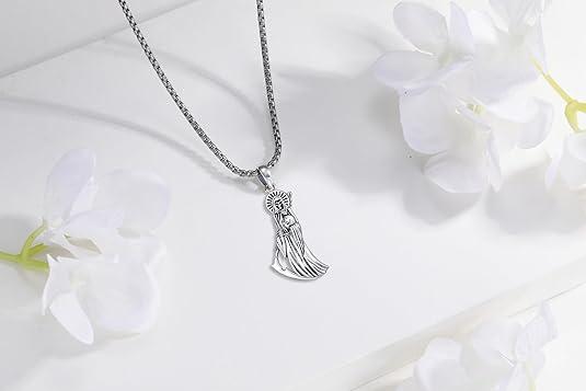 Thanches Santa Muerte Necklace 925 Sterling Silver Pendant Holy Death Goddess Amulet for Protection Sickle Jewelry for Men Women Perfect Holiday Accessory Gift Handcrafted Piece
