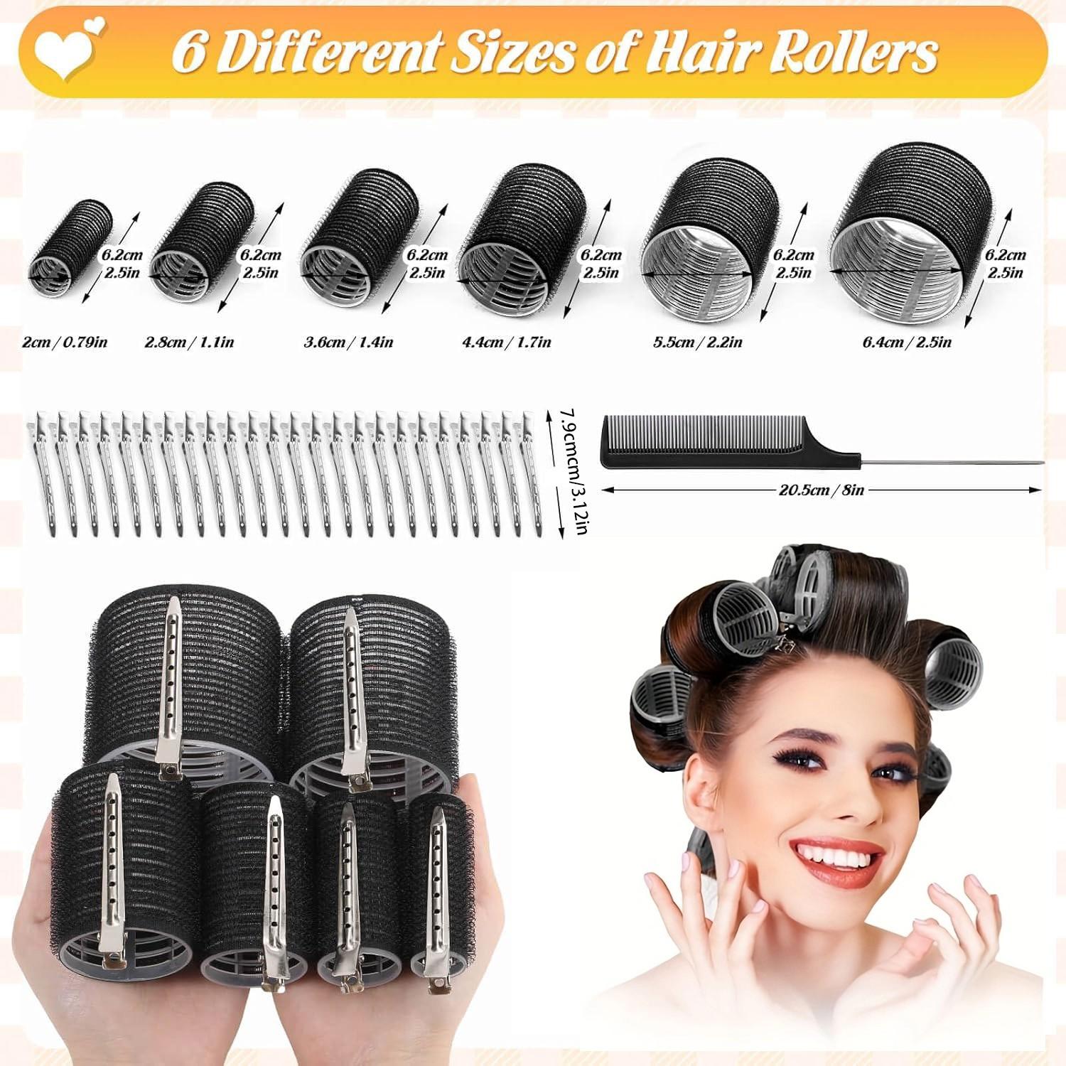 61-Piece Curling Iron Set, Self-Adhesive Curlers with Clips, 6 Sizes, Heat-Free, for Long, Medium, Short Hair, Includes Stainless Steel Clips
