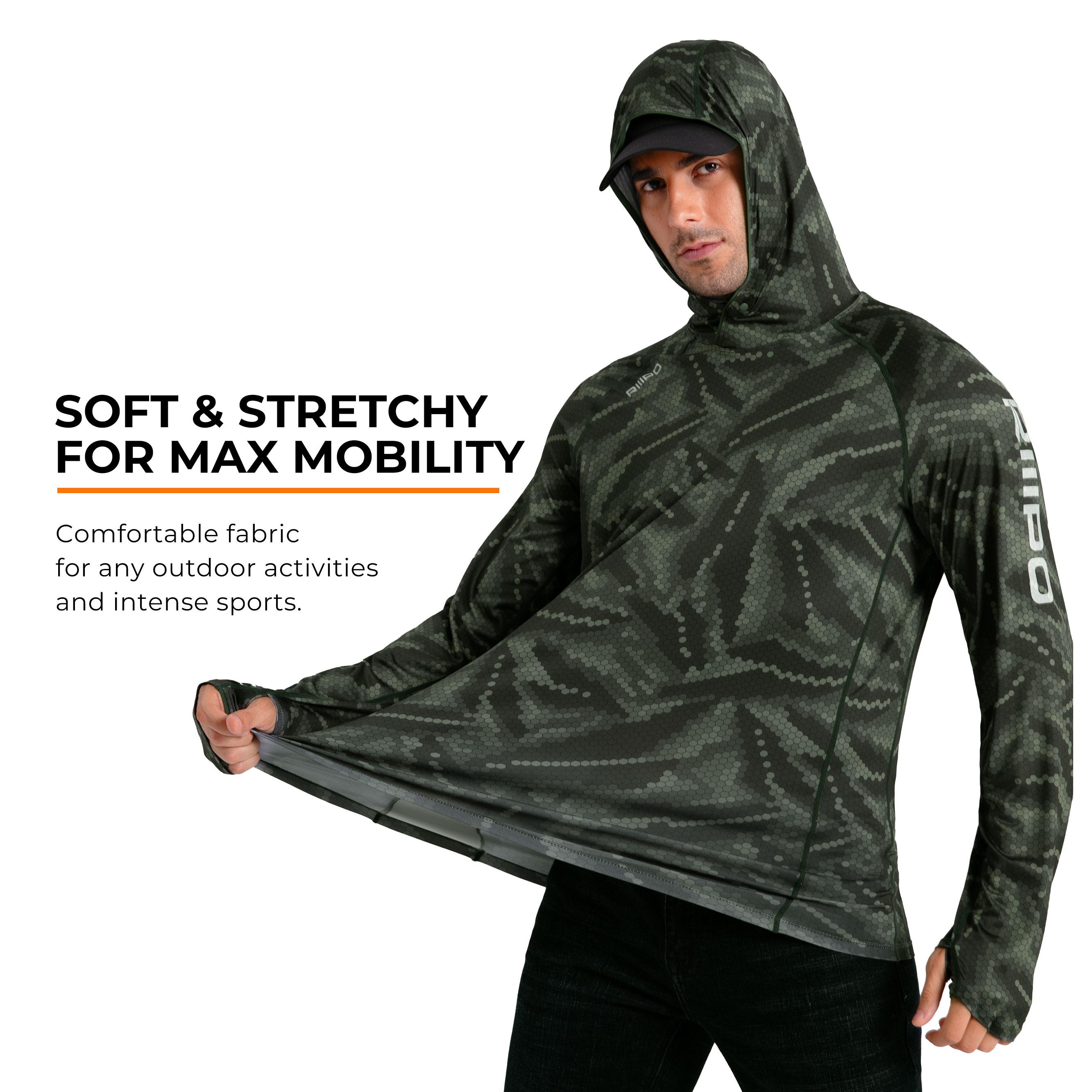 【Clearance】R20 Sun Hoodie Shirts with UV Detection Logo Thumbhole Men UPF 100+ Sun Protection Long Sleeve Lightweight Quick Dry Moisture Wicking Breathable Cooling Athletic Activewear for Outdoor Sports Fishing Boating Construction Roofing Tree Service