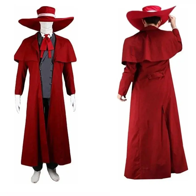New Vampire Hunter Cosplay Hellsing Alucard Costumes Cool Man Suits Content Long Coat Best Outfits Glasses Wigs Cap