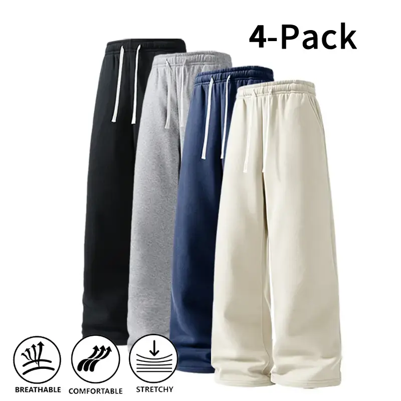 4-Pack Fall & Winter Styles Ultra-Soft Wide-Leg Sweatpants |   Breathable athletic pants for basketball, running, and gym  (optional 4-pack and single pack)