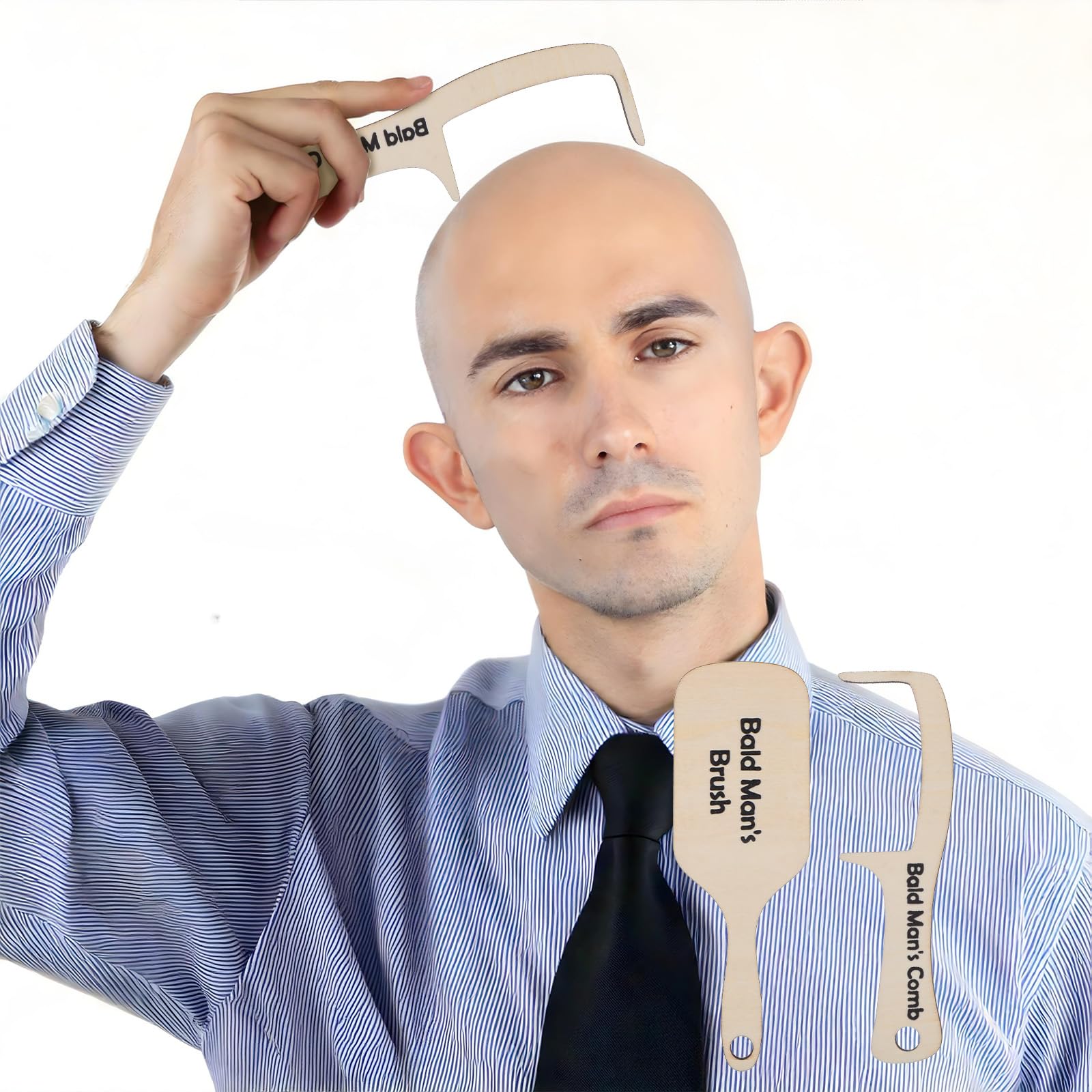 Funny Bald Men Comb Set, Wooden No Hair Brush, Gag Gift for Bald Guys, Creative Hair Styling Tool, Novelty Barber Kit, Hair Styling Combs