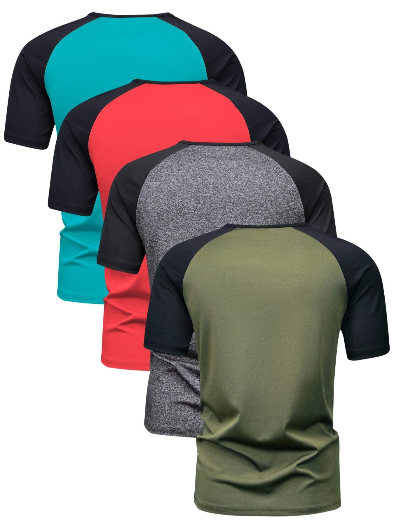 Men's Colorblock Raglan Sleeve Polo Shirt, Regular Fit Casual Streetwear Short Sleeve Round Neck Top, Men's Clothes for Daily Wear, Mens Clothing