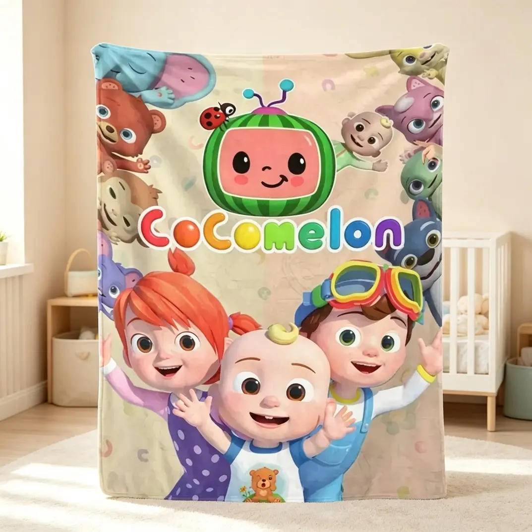 Cocomelon Kids Flannel Throw Blanket - Warm & Soft Funny Cartoon Print Blanket, Anti-Slip Velvet Lined Cozy Flannel Blanket, Classic Baby Blanket for Living Room Decor, Bedroom Nursery Bedding, Adults & Kids Soft Throw Blanket Gift