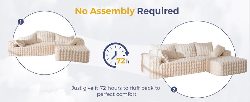 MAXYOYO 104" Modular Sectional Couch with L-Shape Chaise, Modern Boneless Couch for Living Room, Sofa in A Box, Faux Fur Sofa Sleeper with Deep Seat, No Assembly Required