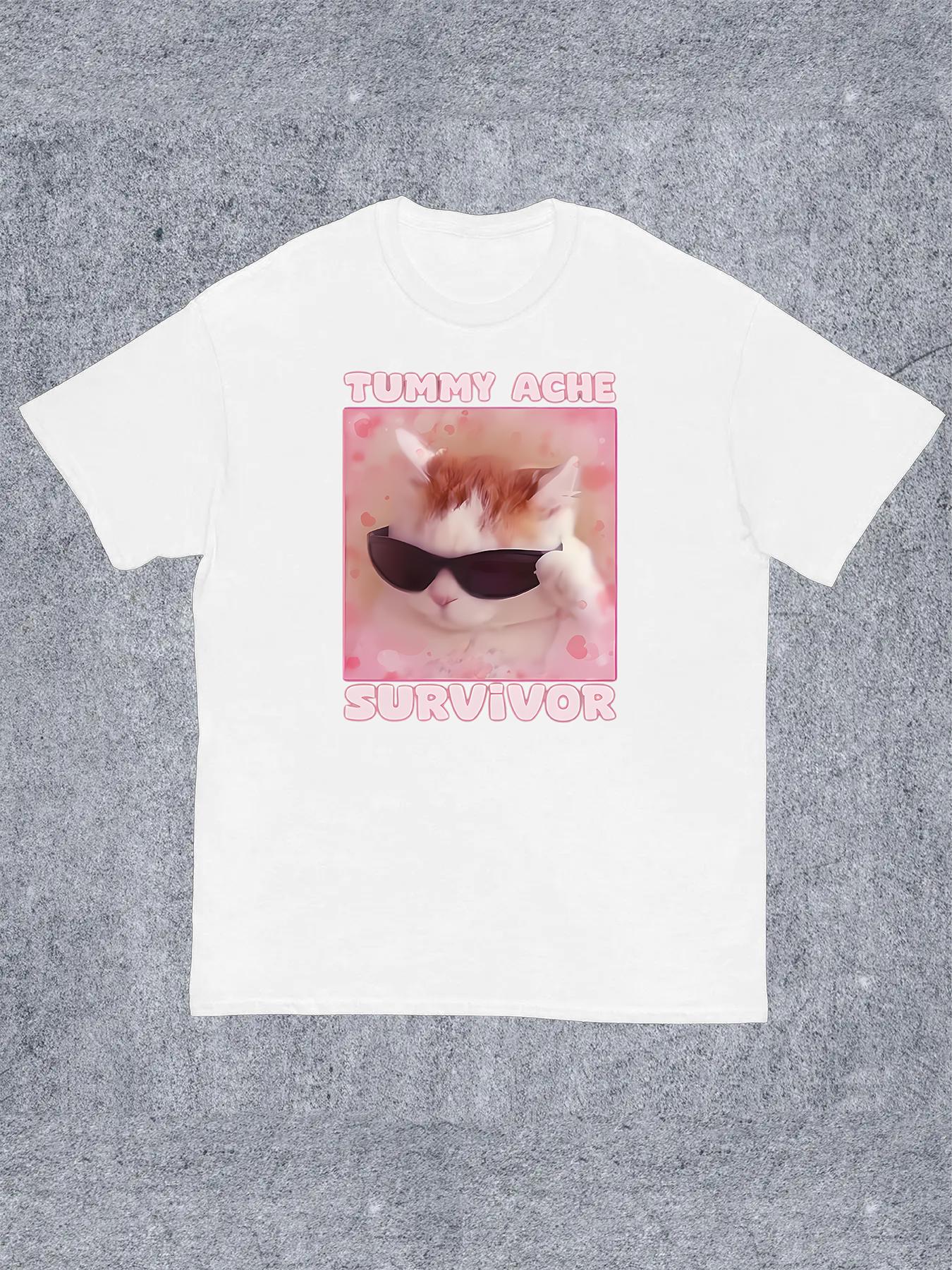 Unisex's Animal Cat & Letter Print Round Neck Tee, Fashion Casual Streetwear Crew Neck T-shirt for Daily Holiday Vacation Outdoor Wear, Unisex's Clothes for All Seasons