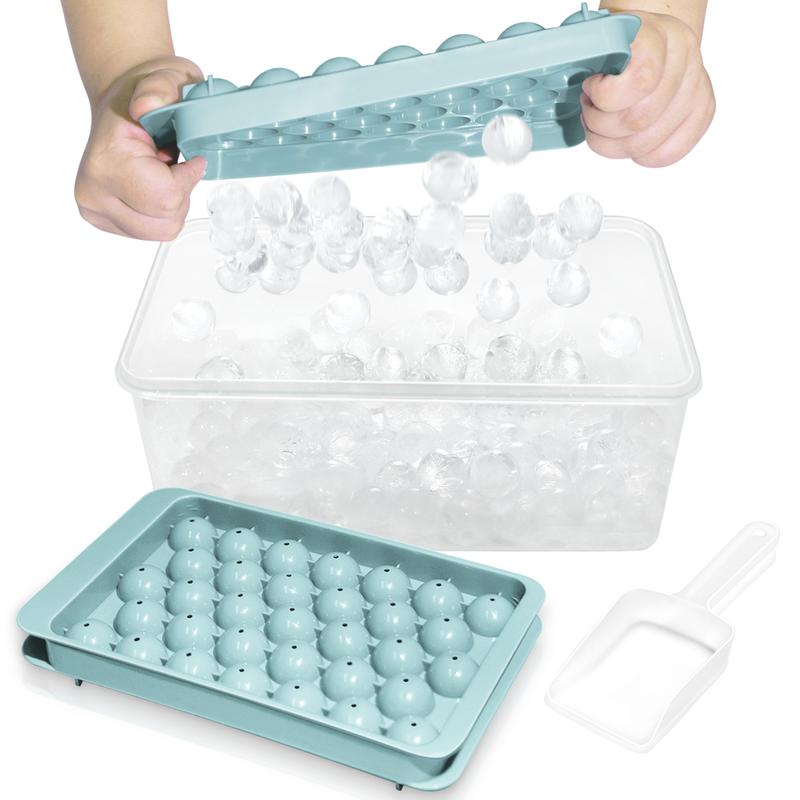 WIBIMEN Mini Ice Ball Trays (1") | 33 Balls x 2 Molds with Ice Bin & Scoop | Easy Release for Drinks & Parties Containers Silicone