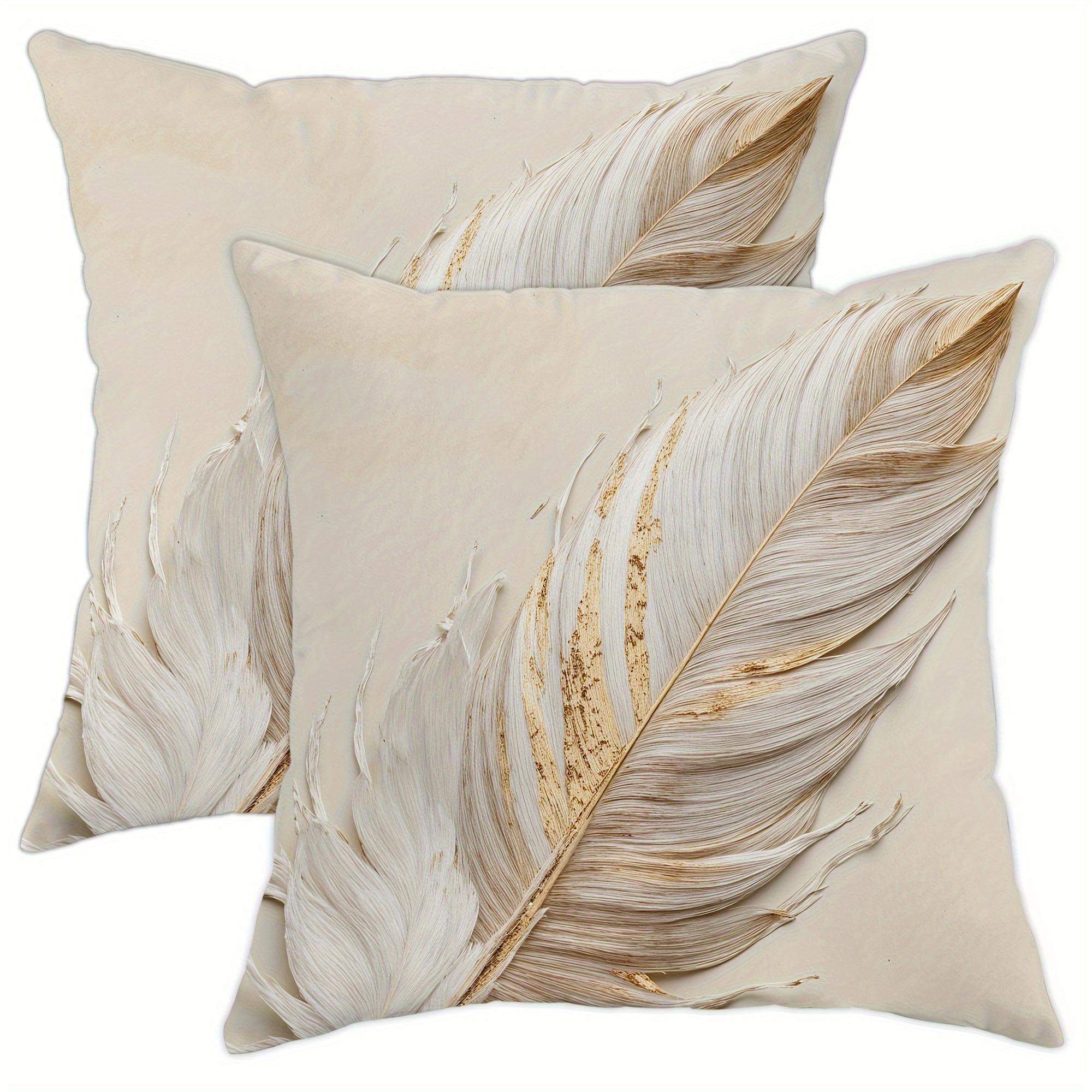 Bohemian Geometric Feather Decorative Pillow Covers, 2-Pack, Invisible Zipper, Easy Clean, for Bedroom, Living Room, Sofa, Car, Home Decoration
