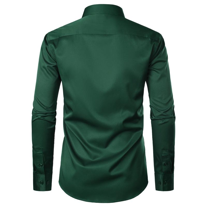 ZEROYAA Men's Beige Polyester Long Sleeve Button-Up Dress Shirt with Left Chest Pocket Urban Casual Business Slim Fit Tops