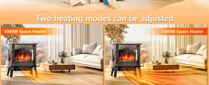 Electric Fireplace Heater, 22-inch Freestanding Fireplace Heater, 3D Realistic Flame Effects, Thermostat, Overheating Protection, for Indoor Use heaters, Black,Halloween Decorations