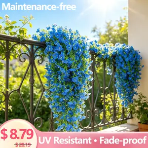 Large Outdoor Blue Artificial Trumpet Hanging Flowers, Realistic UV-Resistant Faux Blooms, Decorative, Maintenance-Free Decor for Home, Garden, Patio & Deck