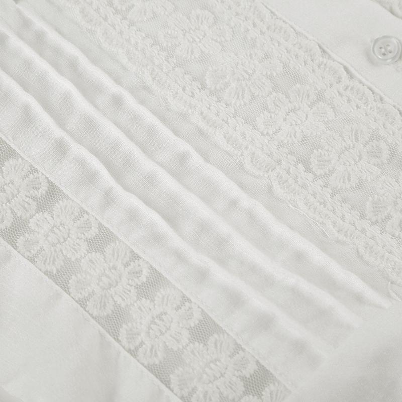 Women's Plain Contrast Lace Frill Trim Button Front Blouse, Sweet Fashion Puff Sleeve Top for Summer, Women's Clothing for Daily Wear