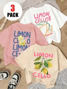 3-Pack Lemon Cello Print T-Shirts Y2K Aesthetic Cute Lemon Graphic Tees Vintage Casual Oversized Couple Tops Summer Streetwear.