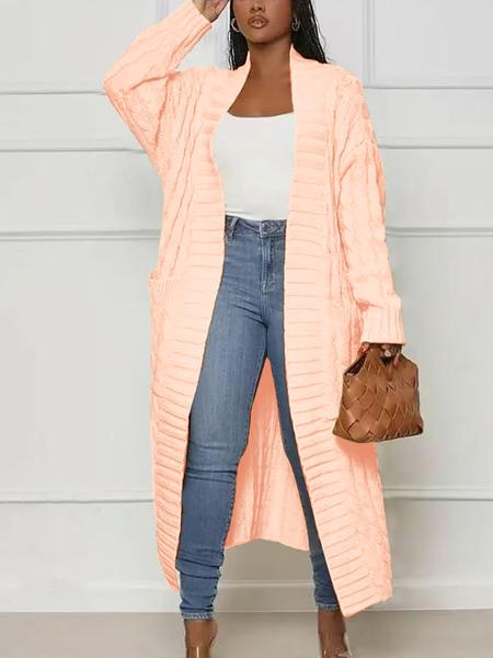 Women's Solid Color Pocket Open Front Knit Cardigan, Casual Long Sleeve Knitwear for Fall & Winter, Women's Knit Clothing for Daily Wear