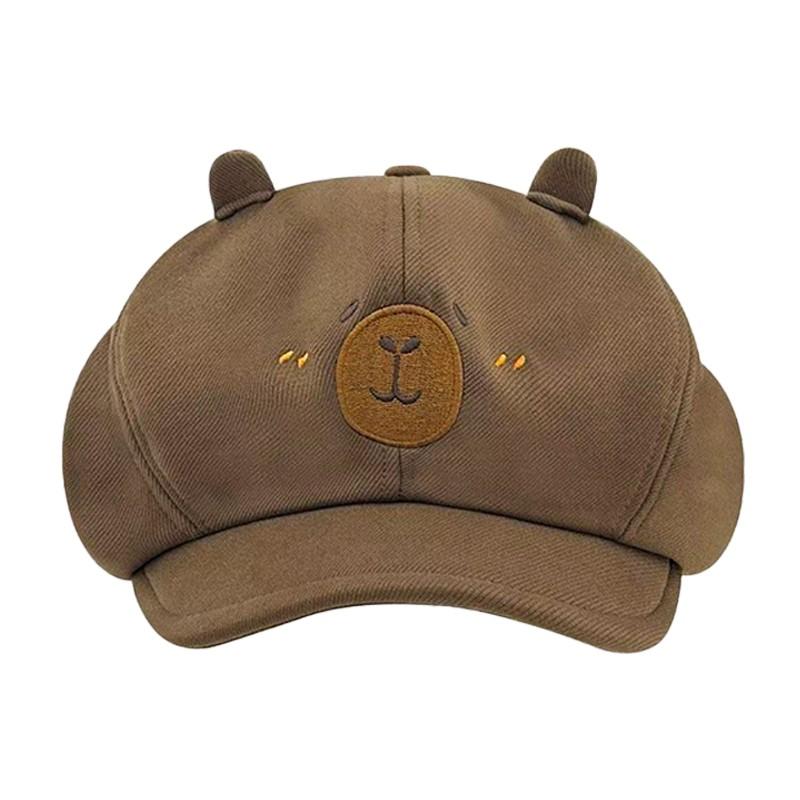 Cute Kirby Party Beret Hat for Women, Lightweight Material with Ears and Embroidered Face Pattern, Comfortable and Breathable for Birthday Parties and Themed Events