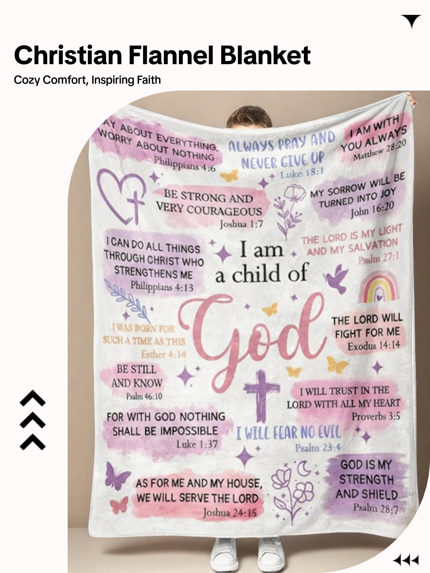 Christian Themed Blanket, Bible Verse Collage Flannel Blanket Soft Cozy Plush Throw Perfect Inspirational Gift for Faith Based  Warm Snuggle Blanket for Bedroom Devotional Space Cute Pastel Watercolor Christian Design , Warm Nap Blanket for Home & Office