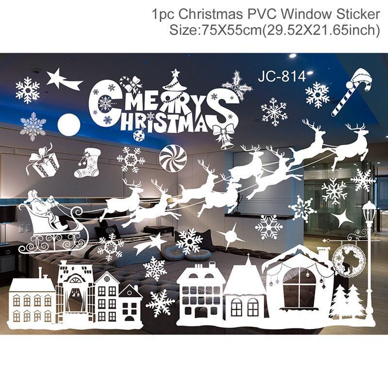 Christmas Window Sticker Merry Christmas Decorations For Home 2024 Cristmas Ornament Xmas Navidad Natal Gifts New Year 2025