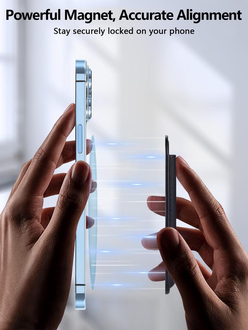 Magnetic Wallet Card Holder for Iphone 16/15/14/13/12 Series,Fit 4 Cards, Leather Material, Black Shockproof - Clip phone cooler multifunctional phone stand Electronics Accessories【Christmas】