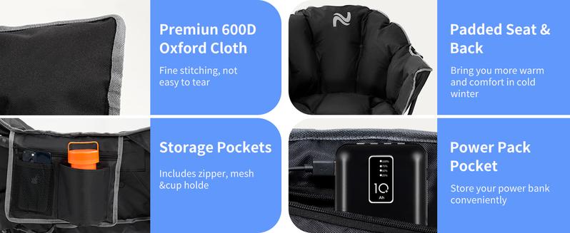 Lilypelle Oversized Heated Camping Chair, 3-Heat Level Padded Lounge Chair, Portable Round Moon Saucer Folding Chair for Camping, Patio & Lawn – USB Powered, No Battery Included Lilypelle Oversized Heated Camping Chair, 3-Heat Level Padded Lounge Chair, Portable Round Moon Saucer Folding Chair for Camping, Patio & Lawn – USB Powered, No Battery Included