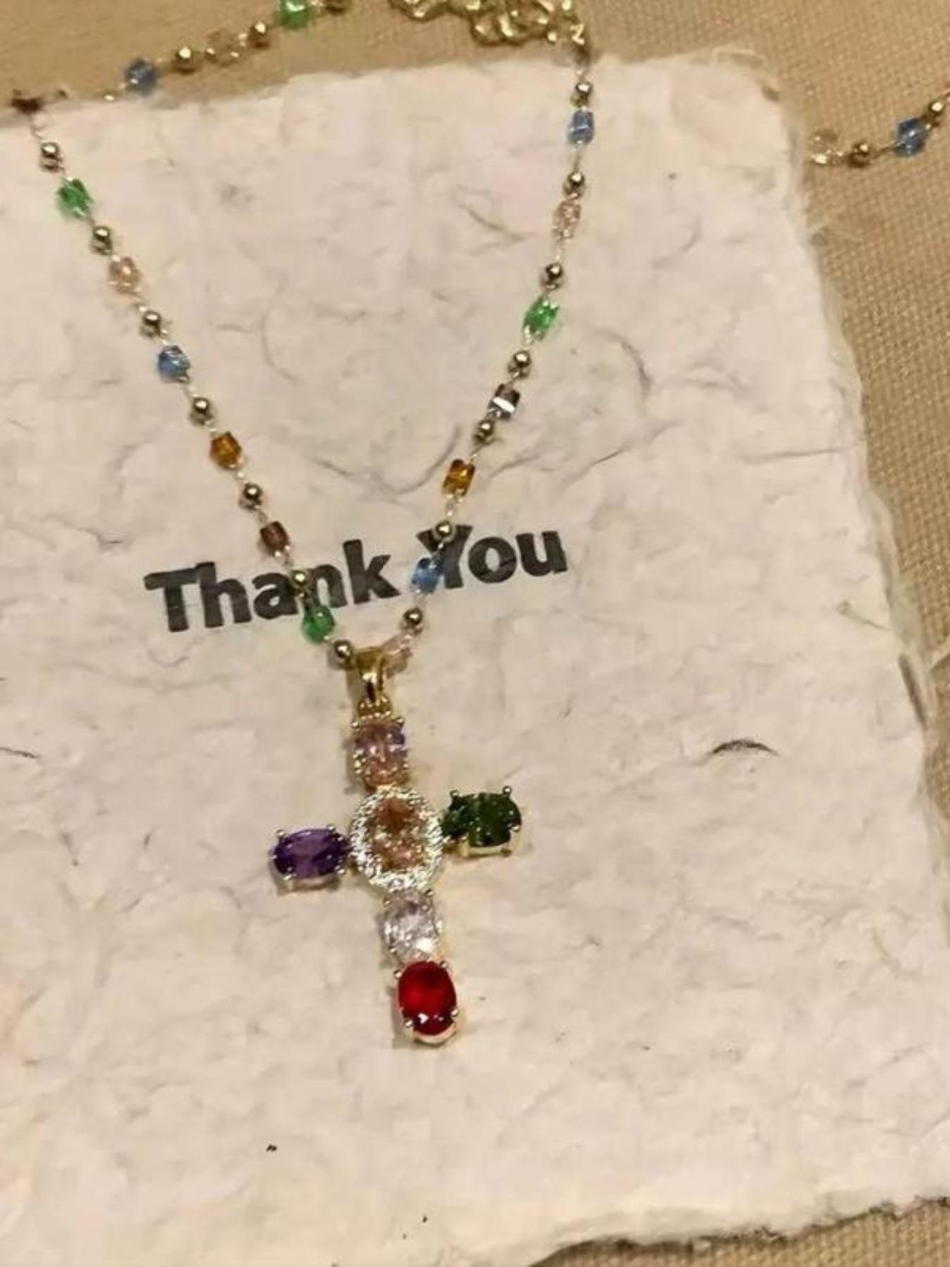 Women's Cross Crystal Necklace, Unique Design Zirconia Pendant, Sparkling Rhodium Plated Chain Jewelry, Elegant Gift for Her