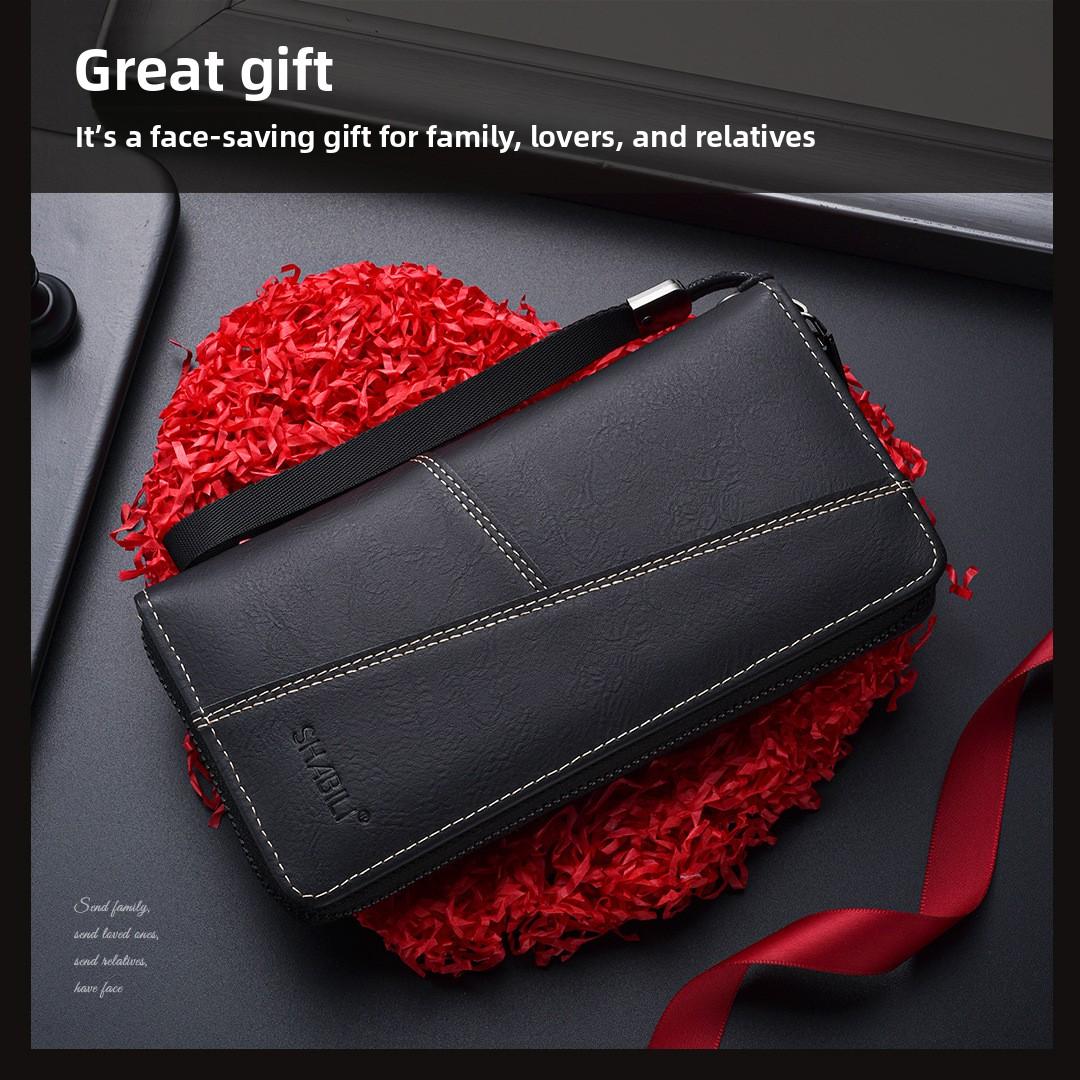 2026 New Men Leather Wallet Long Zip Around Multi Card Slots Large Capacity RFID Blocking Slim Billfold Money Clip Holder Fashion Designer Wallets for Men Gift Box