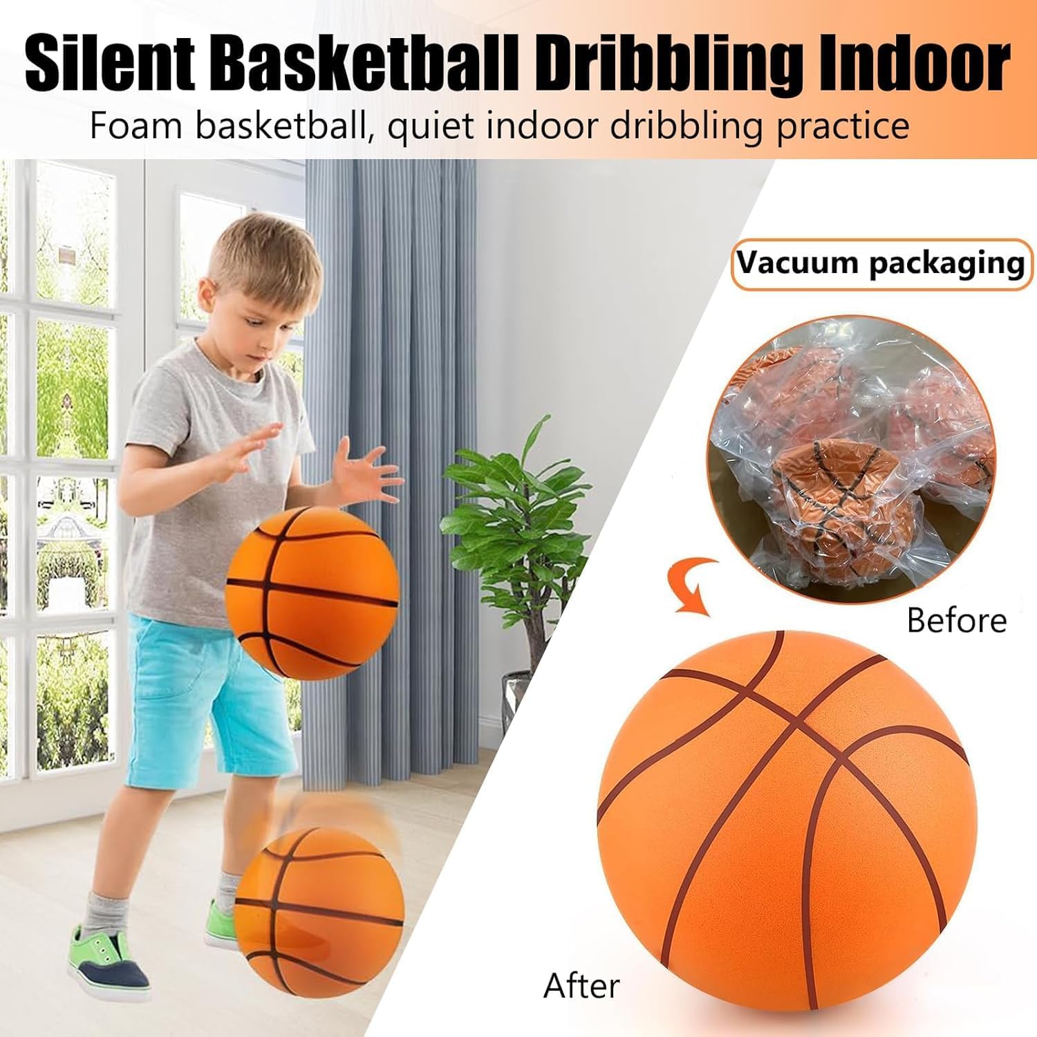 Silent Indoor Basketball Training Ball, Foam Practice Ball (8.3 Inch), Perfect for Quiet Play & Home Use, Durable Design