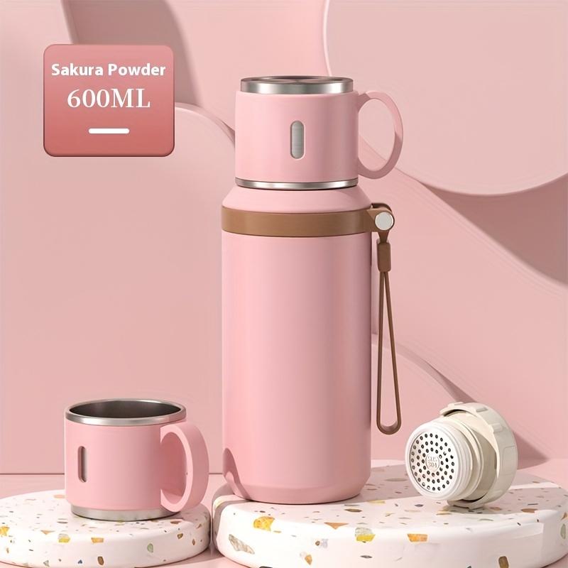 Stainless Steel Insulated Water Bottle 600ml/1L with Rope, Dual-Function Coffee Cup, Portable Outdoor Vacuum Insulated Flask for Camping, Cycling, Home & Office