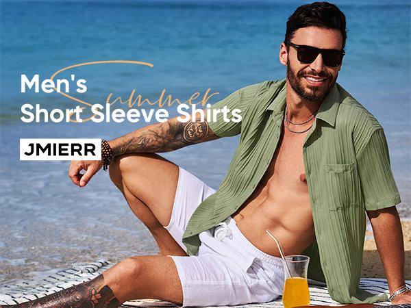 JMIERR Hawaiian Shirt for Men Button Down Short Sleeve Shirts Textured Casual Summer Beach Shirts with Pocket Shortsleeve Menswear Top